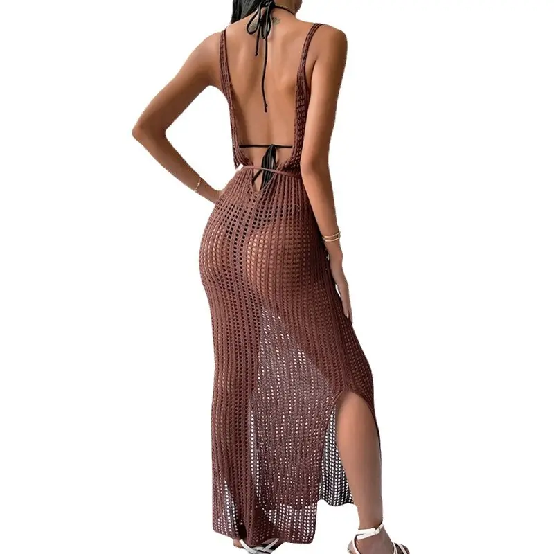 Beachy Knitted Long Sleeve Dress Women Solid Gold - Image 11