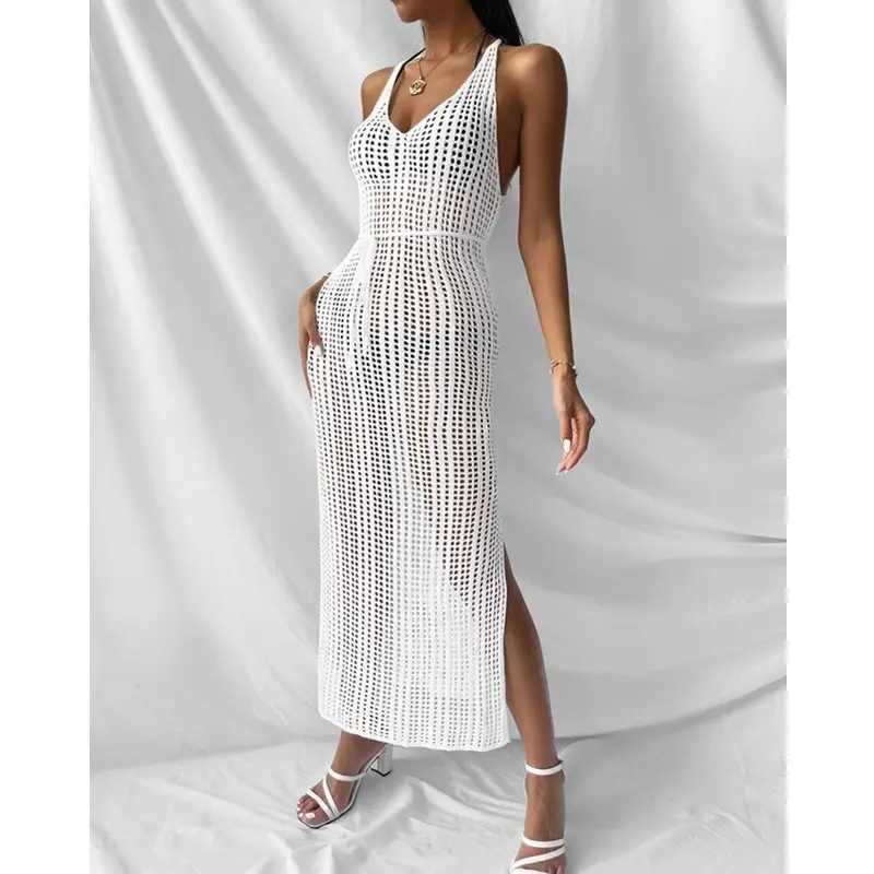 Beachy Knitted Long Sleeve Dress Women Solid Gold - Image 2