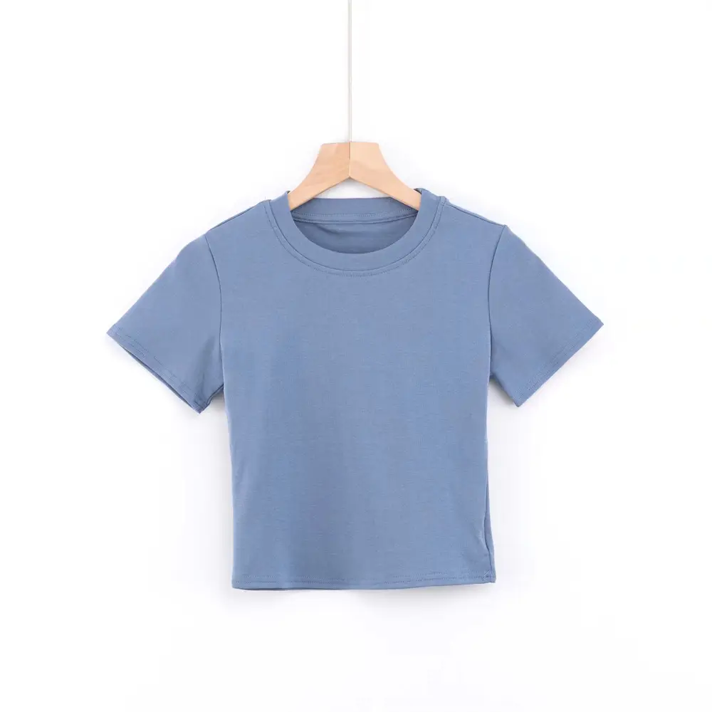Women Blue Round Neck Short Sleeve T-Shirt - Image 8