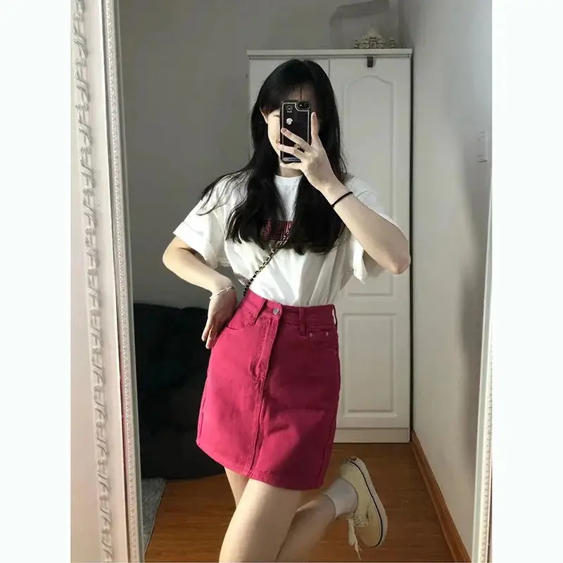 Rose Red Denim Shorts Women High Waist Slimming - Image 4