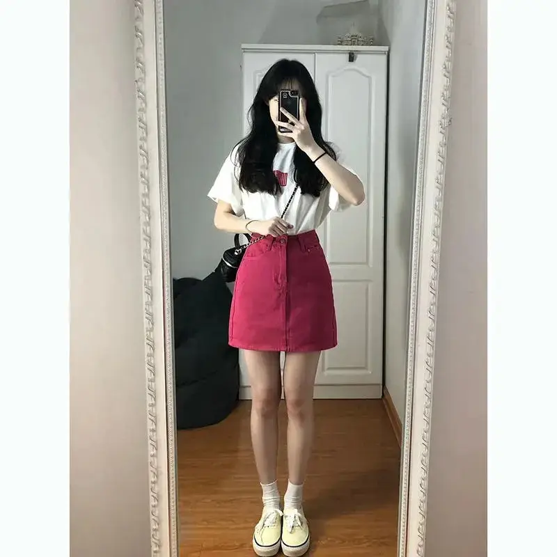 Rose Red Denim Shorts Women High Waist Slimming — feature 5