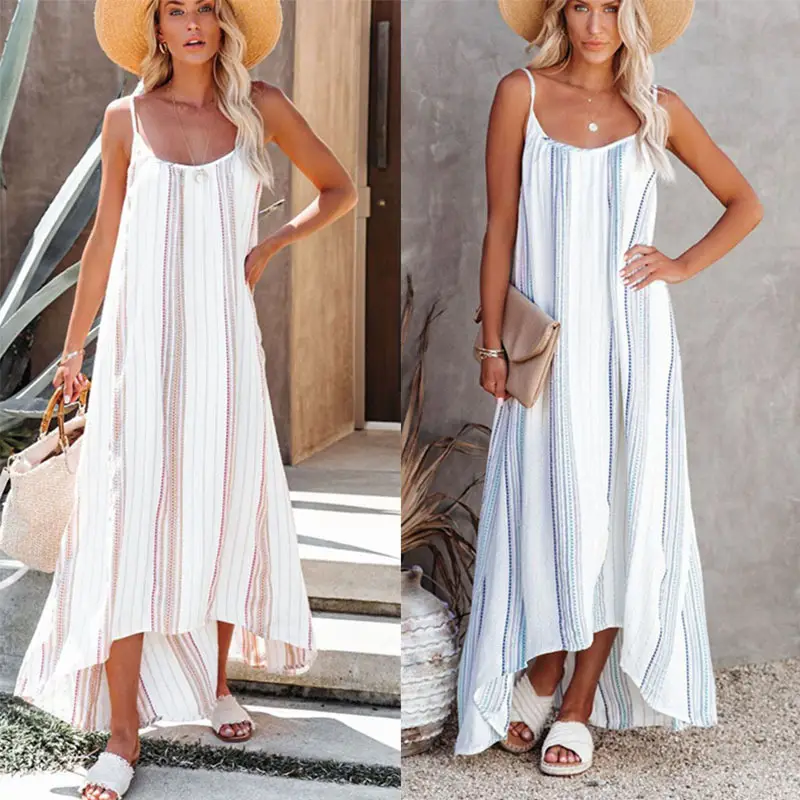 2024 Striped Printed Sling Dress Women European American - Image 3