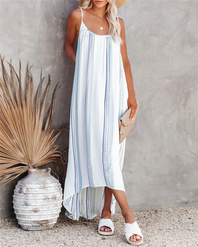 2024 Striped Printed Sling Dress Women European American - Image 4