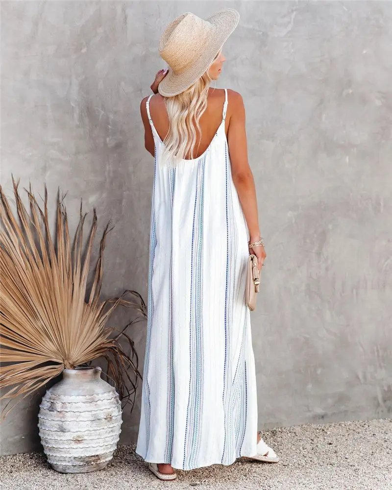 2024 Striped Printed Sling Dress Women European American - Image 5