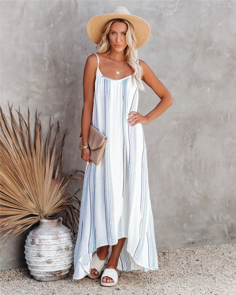 2024 Striped Printed Sling Dress Women European American - Image 2