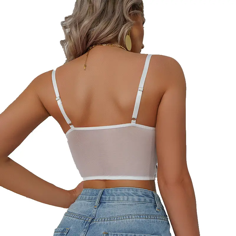 White Lace Camisole with Floral Embroidery & Backless Design - Image 8