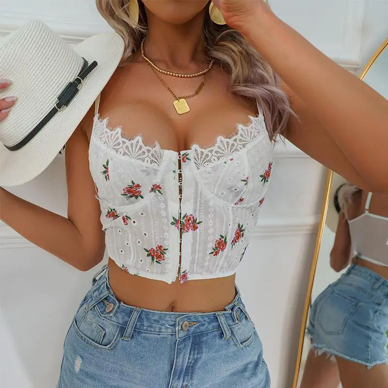 White Lace Camisole with Floral Embroidery & Backless Design - Image 2