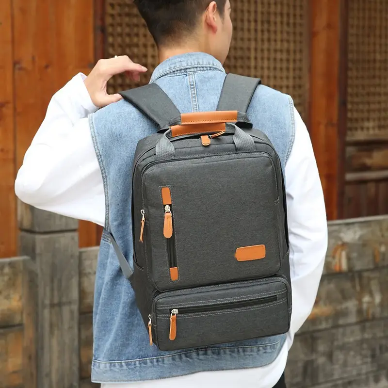 Three-Piece Men's Blue Canvas Backpack Set with Laptop Compartment - Image 8