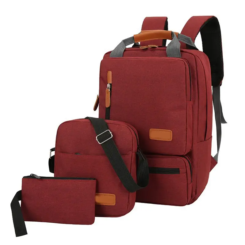 Three-Piece Men's Blue Canvas Backpack Set with Laptop Compartment - Image 9
