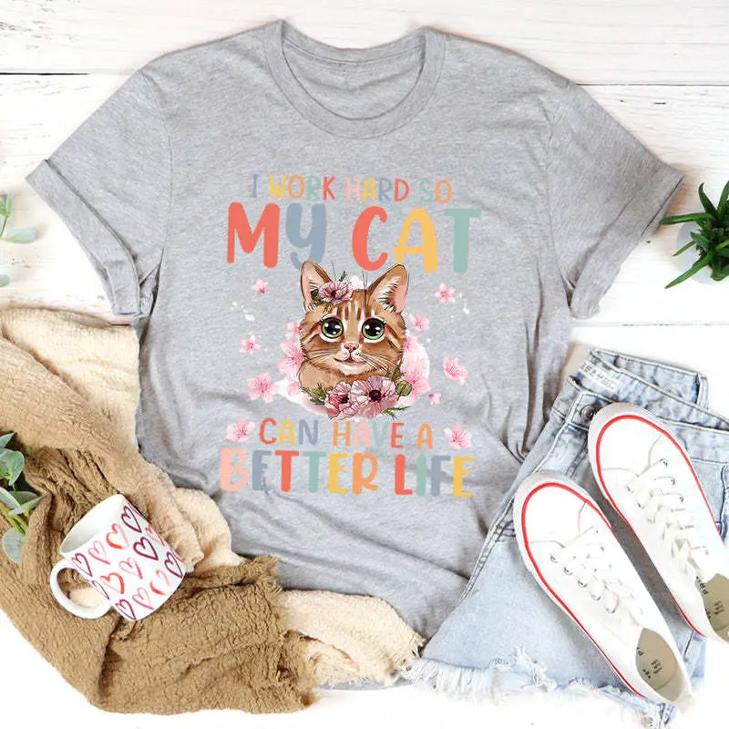 Pink Kitten Graphic T-Shirt Crew Neck Short Sleeve - Image 2