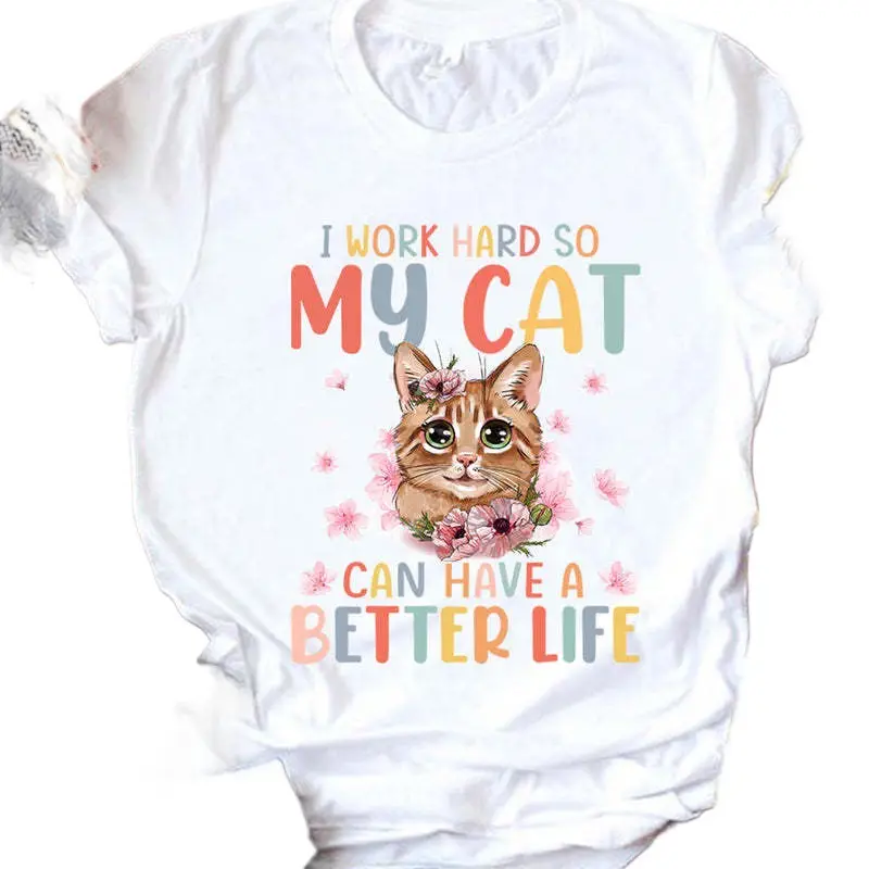 Pink Kitten Graphic T-Shirt Crew Neck Short Sleeve - Image 4
