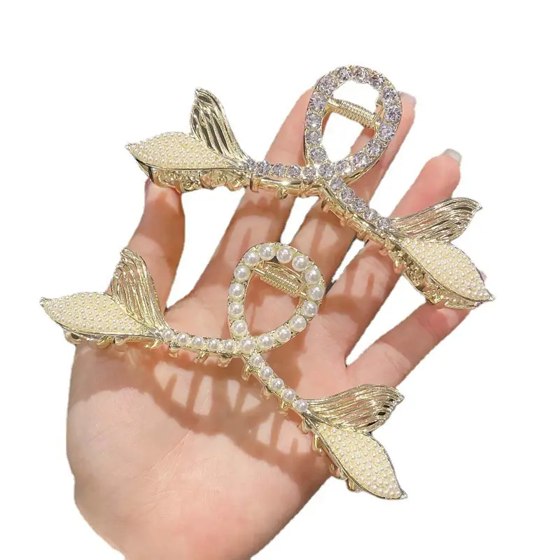 Pearl Fish Tail Hair Clip for Women Gold Rhinestone - Image 5