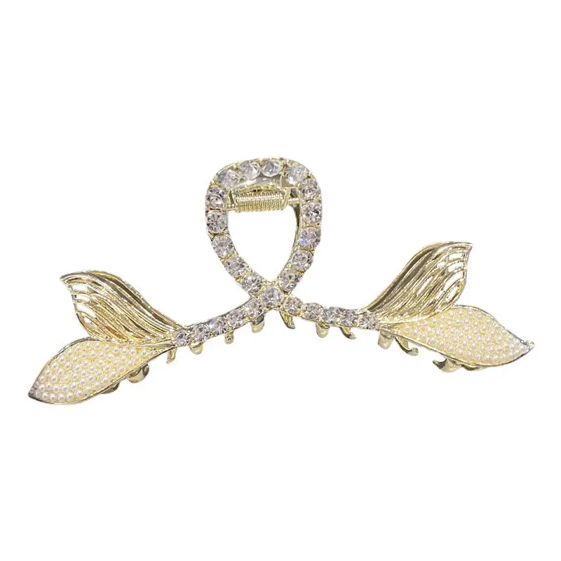 Pearl Fish Tail Hair Clip for Women Gold Rhinestone - Image 6