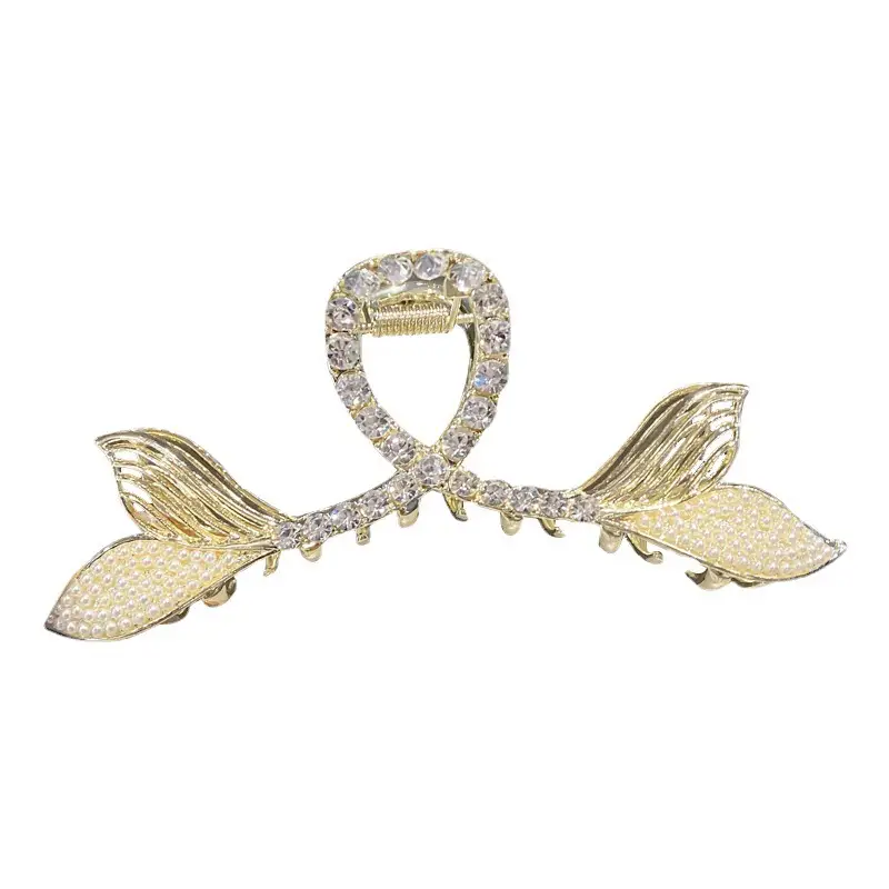 Pearl Fish Tail Hair Clip for Women Gold Rhinestone - Image 7