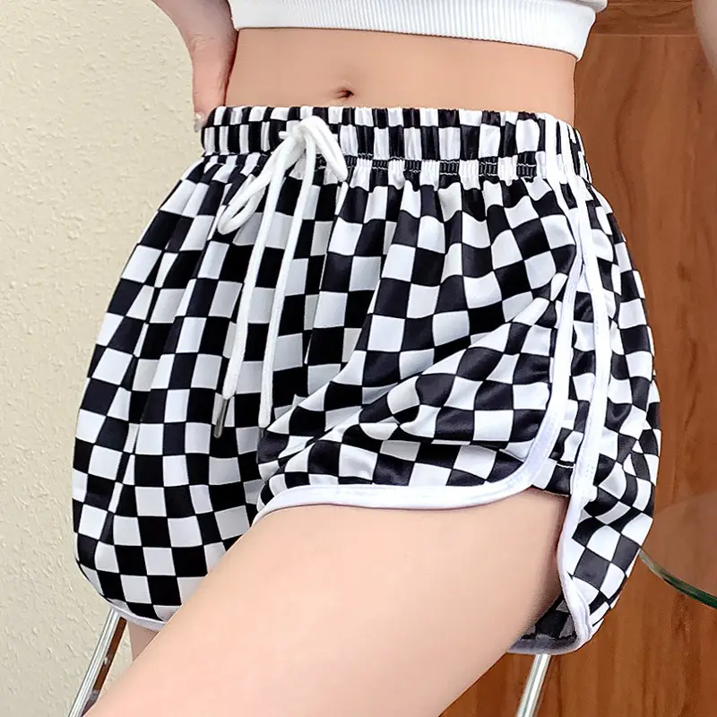 Women Checkerboard Shorts Green White 2022 Summer - Image 6
