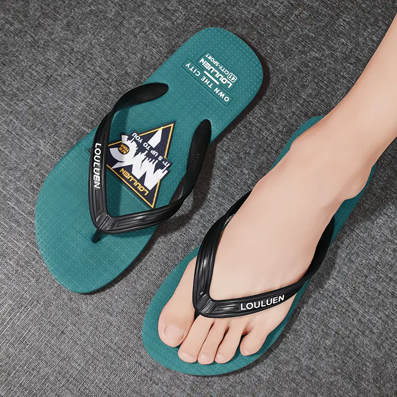 Men's Green Logo Flip Flops Summer Sandals