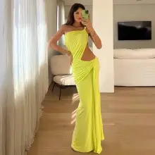 Black Strapless Hollow Split Dress for Women — feature 5