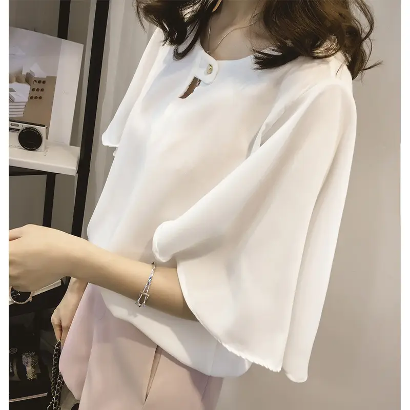 2025 Summer Korean Fashion Fat Sister Tops for Women 100kg Slim Short-Sleeved Chiffon Shirts - Image 5