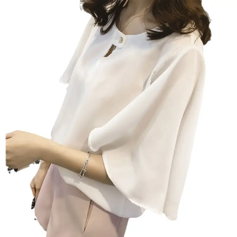 2025 Summer Korean Fashion Fat Sister Tops for Women 100kg Slim Short-Sleeved Chiffon Shirts - Image 8