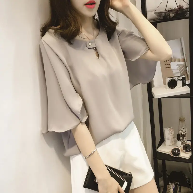 2025 Summer Korean Fashion Fat Sister Tops for Women 100kg Slim Short-Sleeved Chiffon Shirts - Image 3