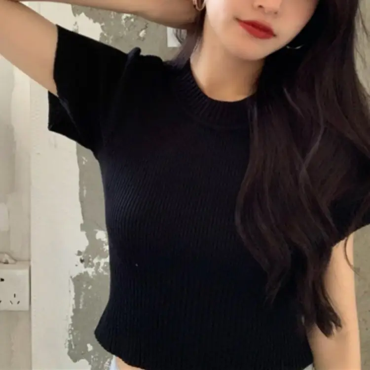 Women Ice Silk Short Sleeve Top Blue 2024 - Image 3