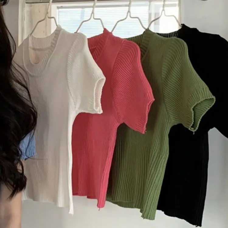 Women Ice Silk Short Sleeve Top Blue 2024 — feature 1