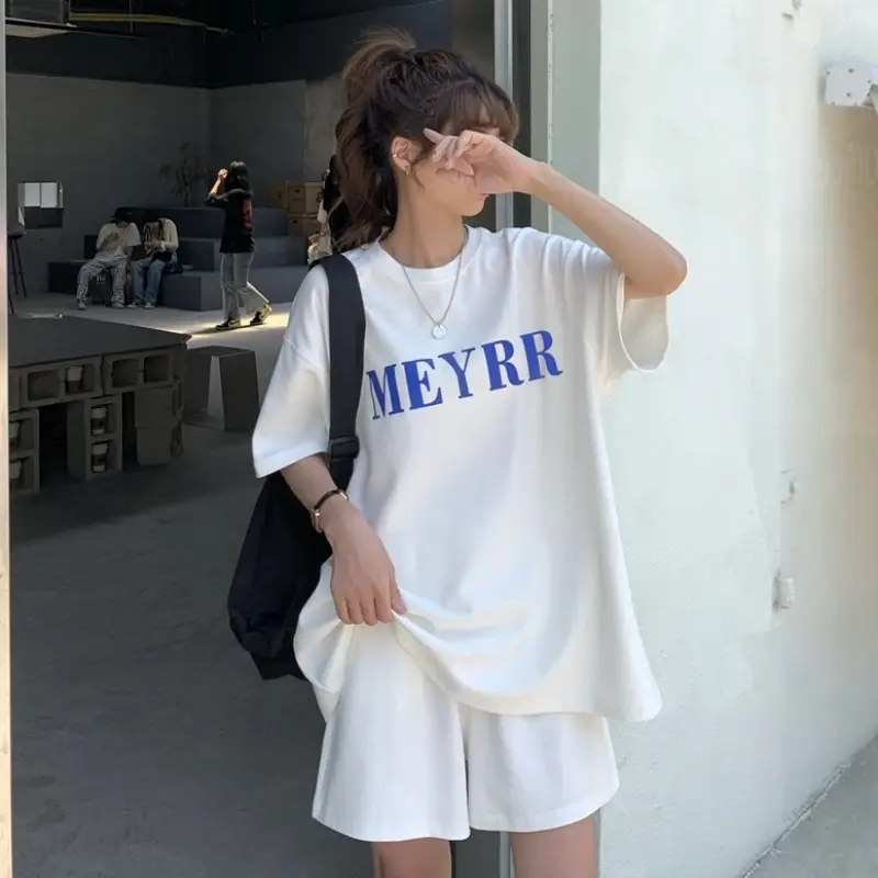 Women Letter Ins Shorts Set Light Blue 2025 Summer