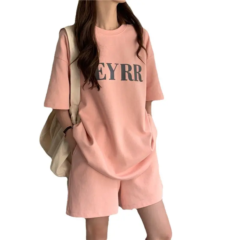 Women Letter Ins Shorts Set Light Blue 2025 Summer