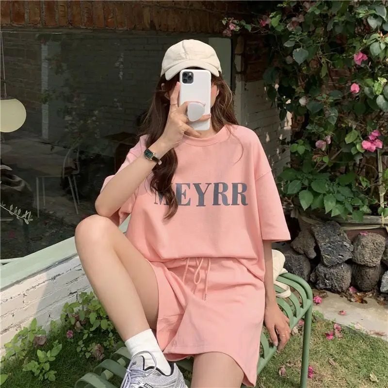 Women Letter Ins Shorts Set Light Blue 2025 Summer — feature 10
