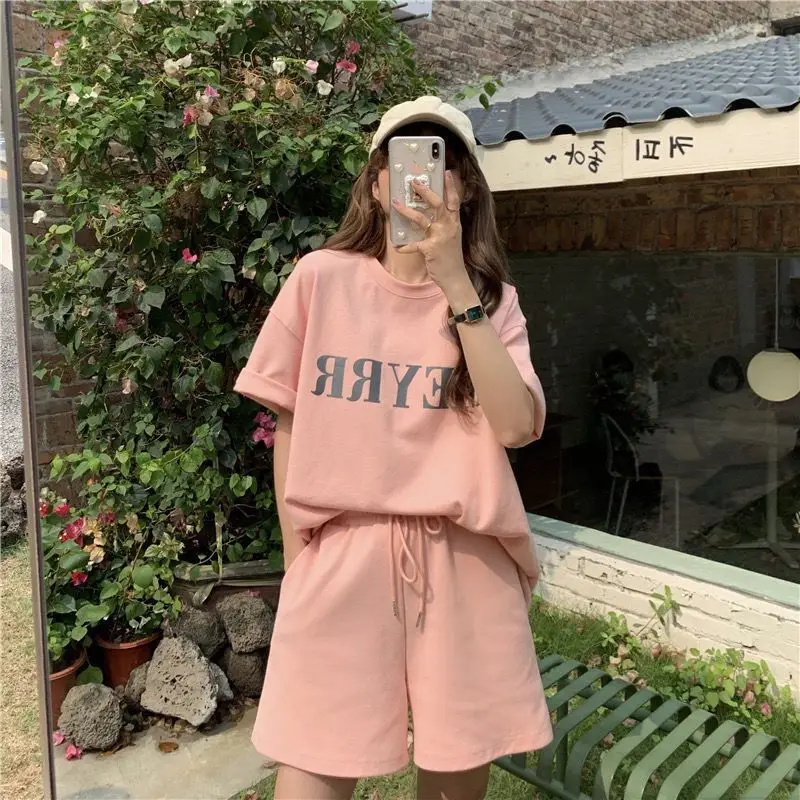 Women Letter Ins Shorts Set Light Blue 2025 Summer — feature 13