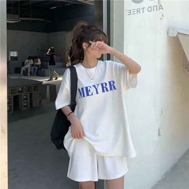 Women Letter Ins Shorts Set Light Blue 2025 Summer — feature 14