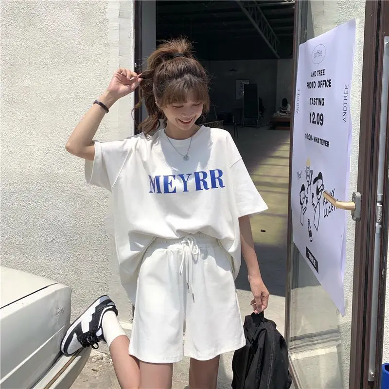 Women Letter Ins Shorts Set Light Blue 2025 Summer — feature 16