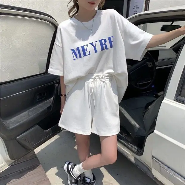 Women Letter Ins Shorts Set Light Blue 2025 Summer — feature 17