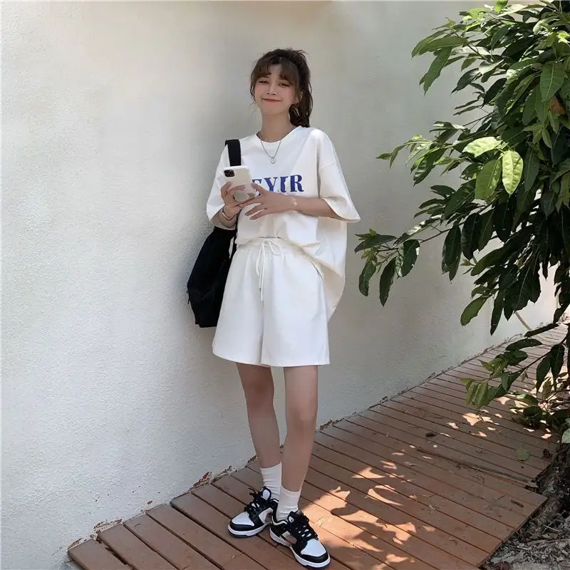 Women Letter Ins Shorts Set Light Blue 2025 Summer — feature 19
