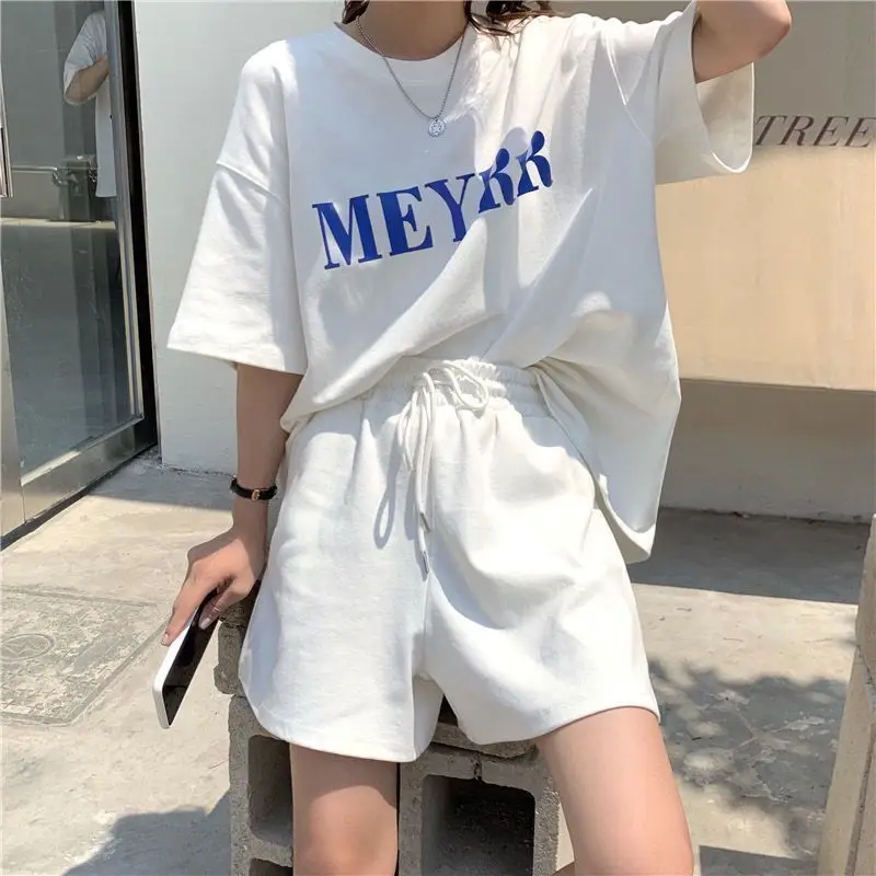 Women Letter Ins Shorts Set Light Blue 2025 Summer — feature 20