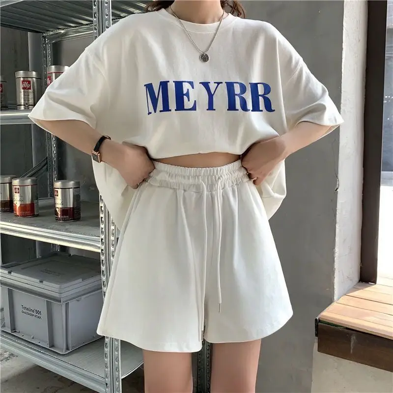 Women Letter Ins Shorts Set Light Blue 2025 Summer — feature 21