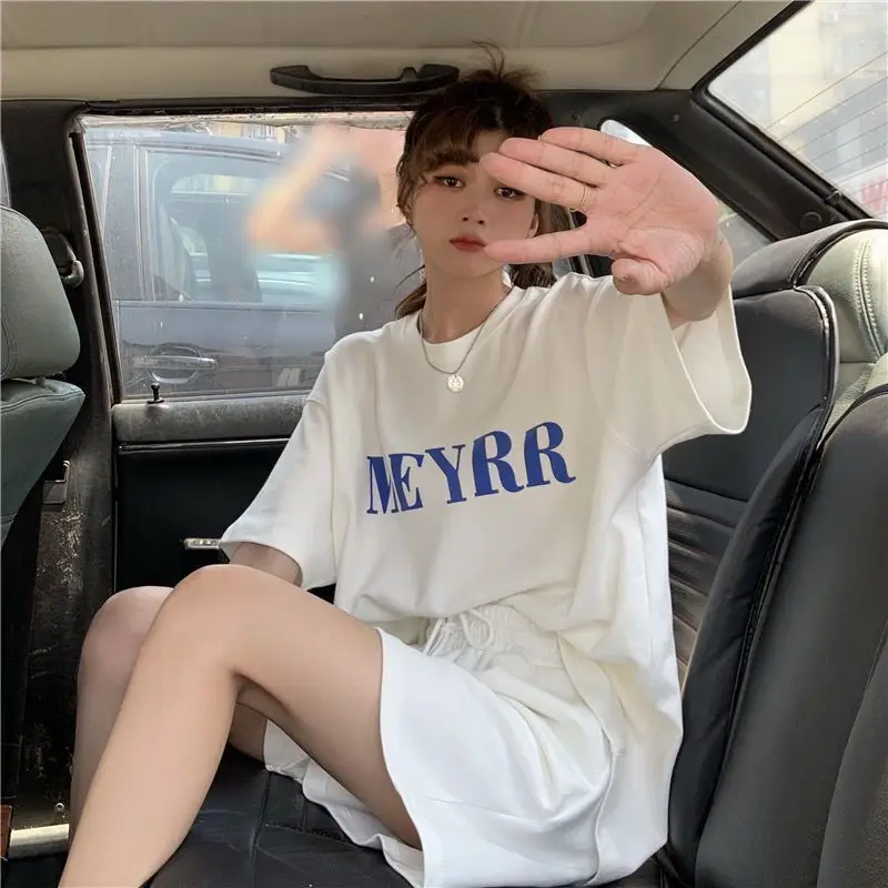 Women Letter Ins Shorts Set Light Blue 2025 Summer — feature 22