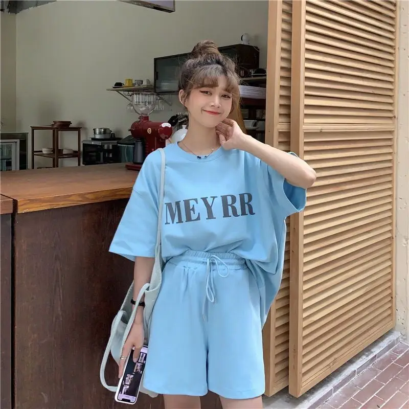Women Letter Ins Shorts Set Light Blue 2025 Summer — feature 27