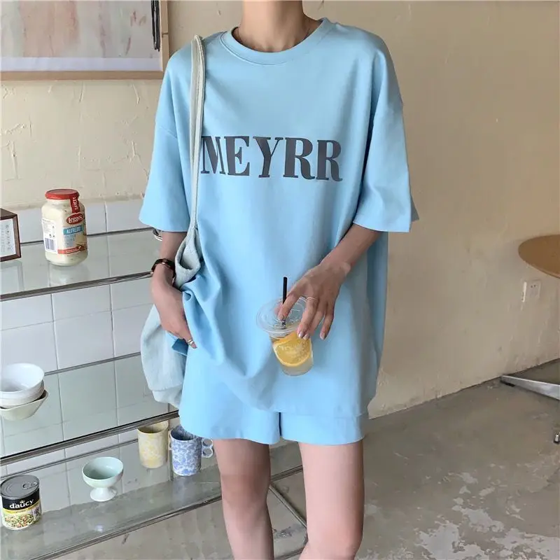 Women Letter Ins Shorts Set Light Blue 2025 Summer — feature 28