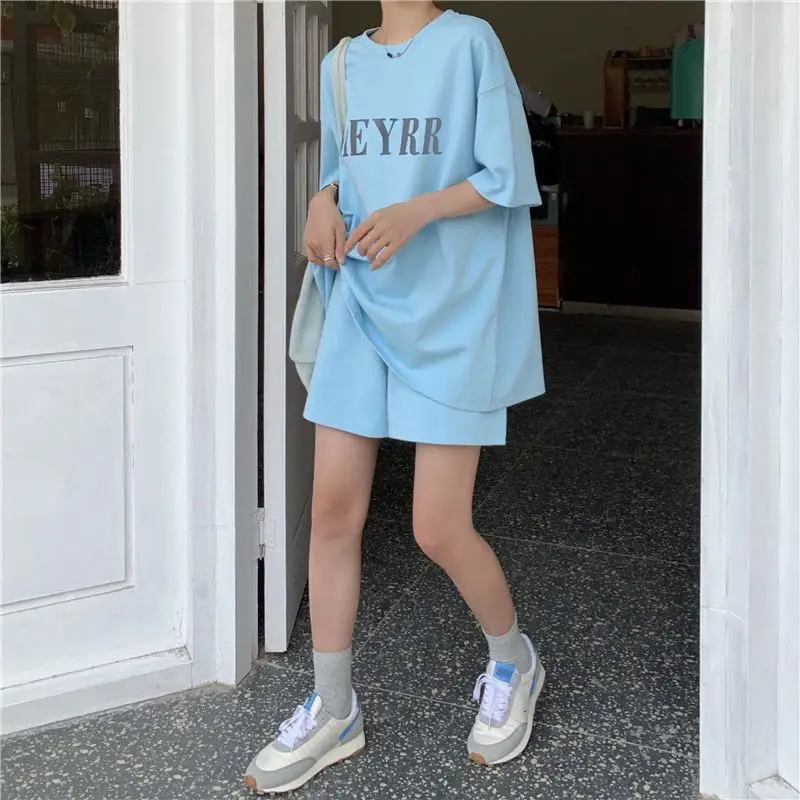Women Letter Ins Shorts Set Light Blue 2025 Summer — feature 30