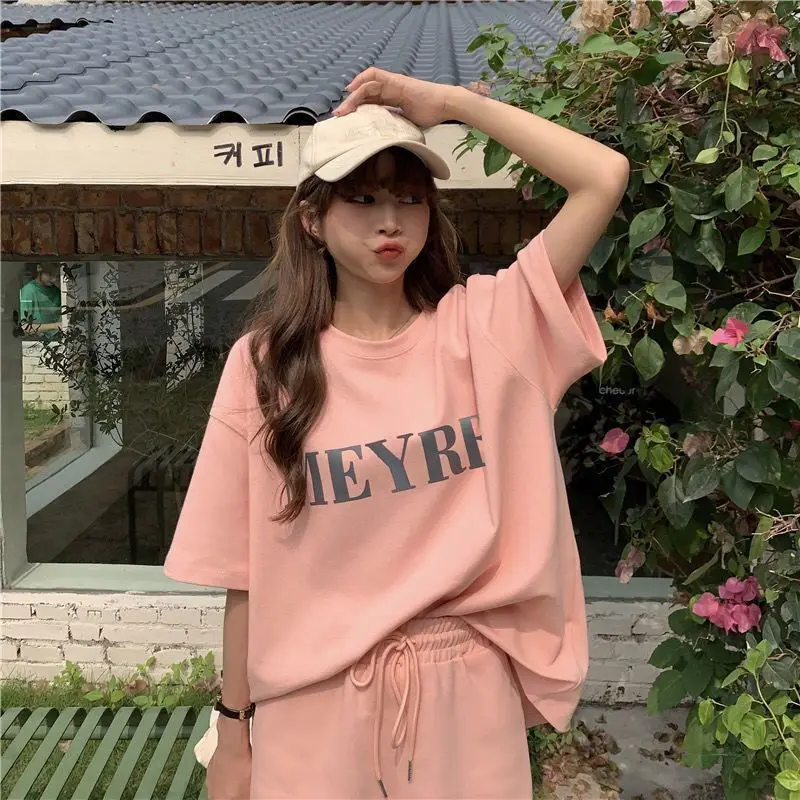 Women Letter Ins Shorts Set Light Blue 2025 Summer — feature 8