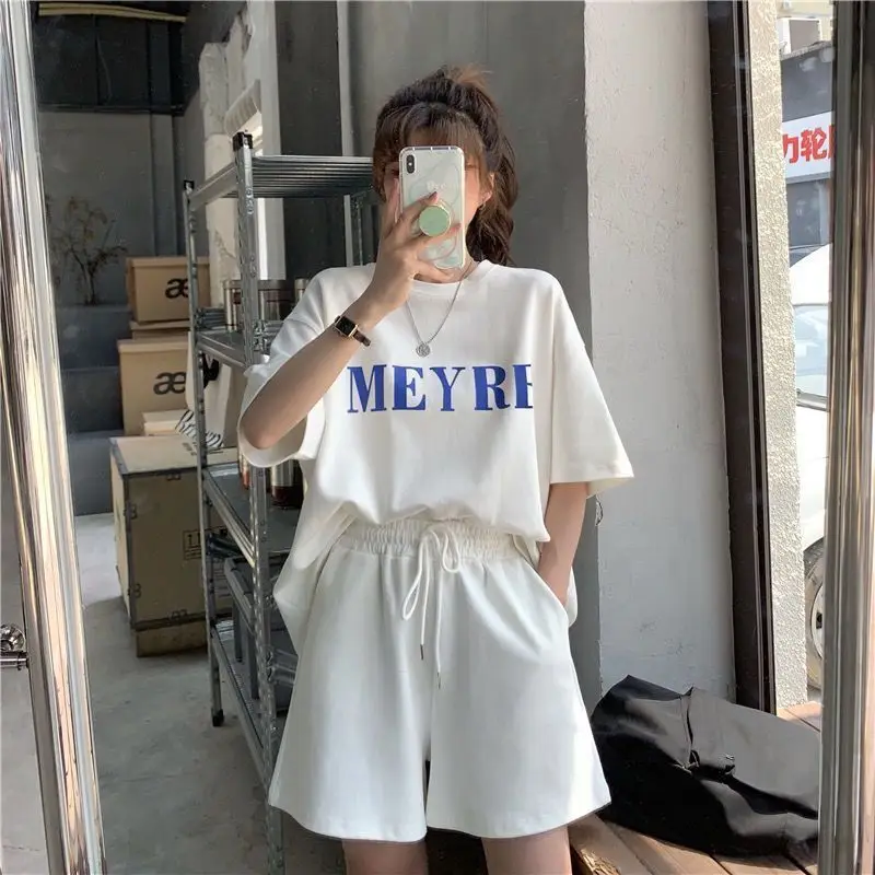 Women Letter Ins Shorts Set Light Blue 2025 Summer
