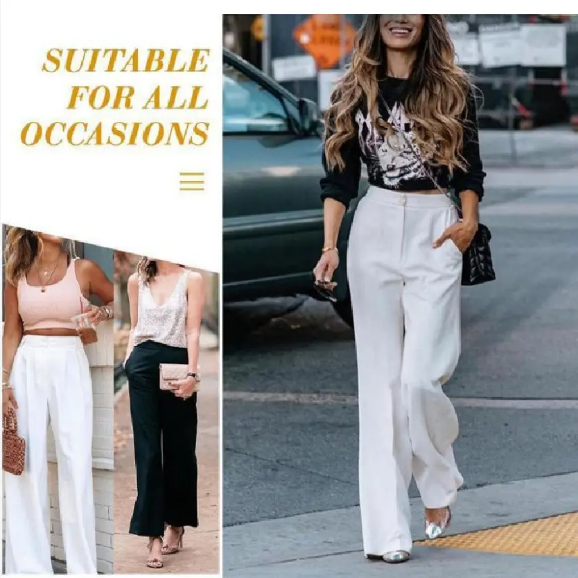 Women Black Slimming Wide Leg Pants with Handbag - Image 8