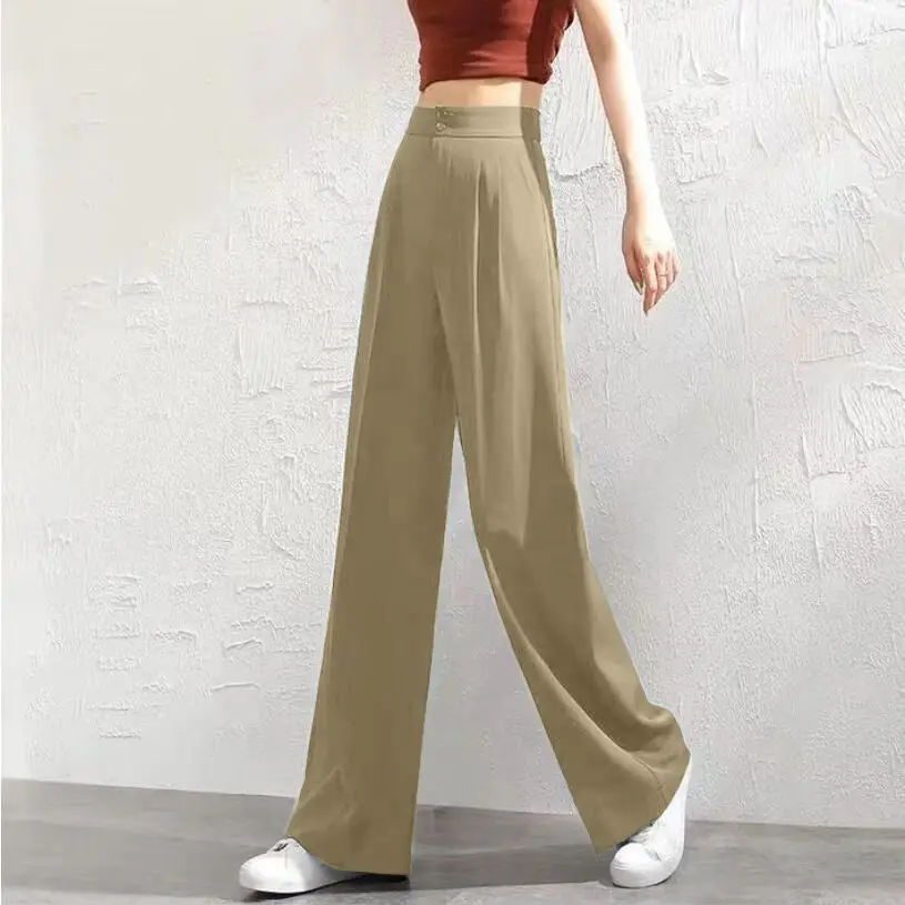 Women Black Slimming Wide Leg Pants with Handbag - Image 9