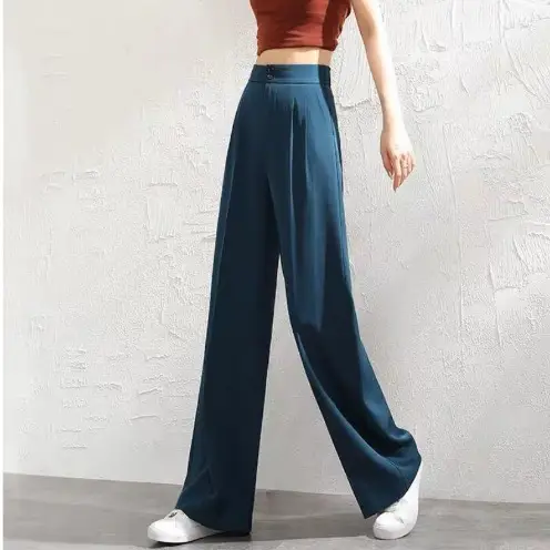 Women Black Slimming Wide Leg Pants with Handbag - Image 10