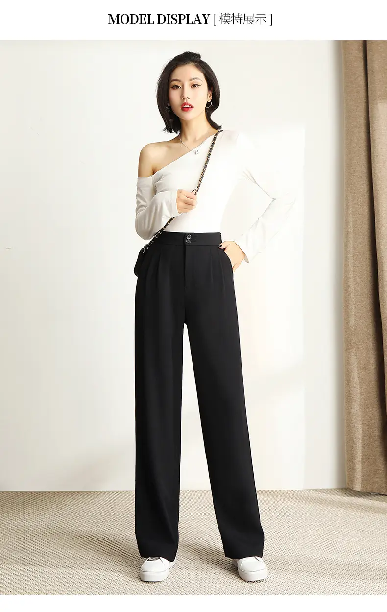 Women Black Slimming Wide Leg Pants with Handbag — feature 20
