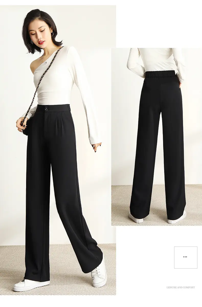 Women Black Slimming Wide Leg Pants with Handbag — feature 21