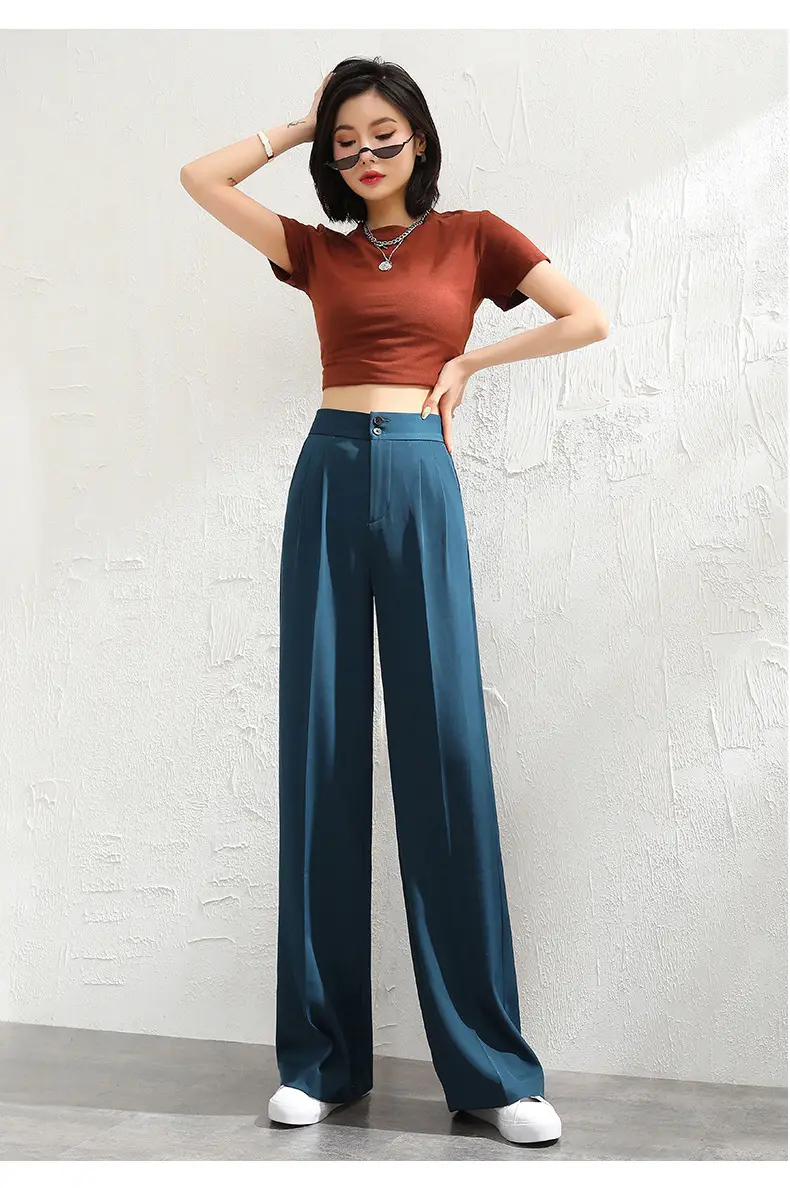 Women Black Slimming Wide Leg Pants with Handbag — feature 22