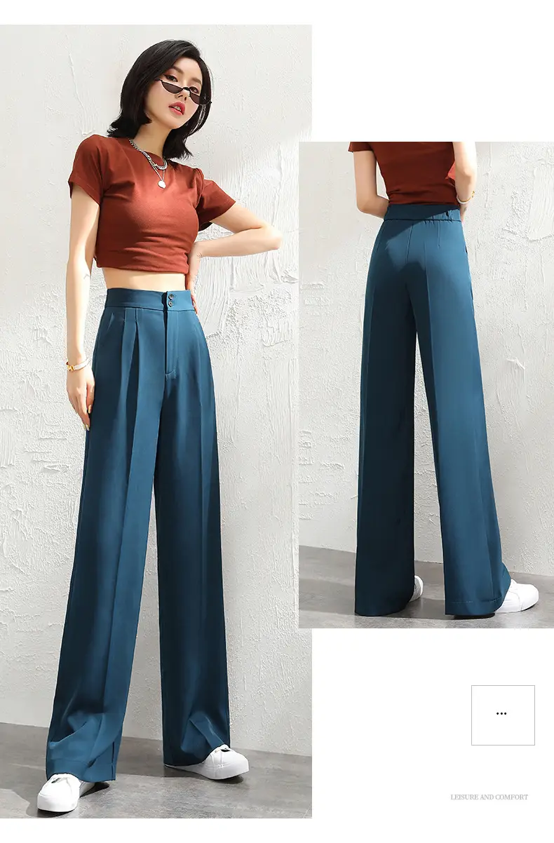 Women Black Slimming Wide Leg Pants with Handbag — feature 23