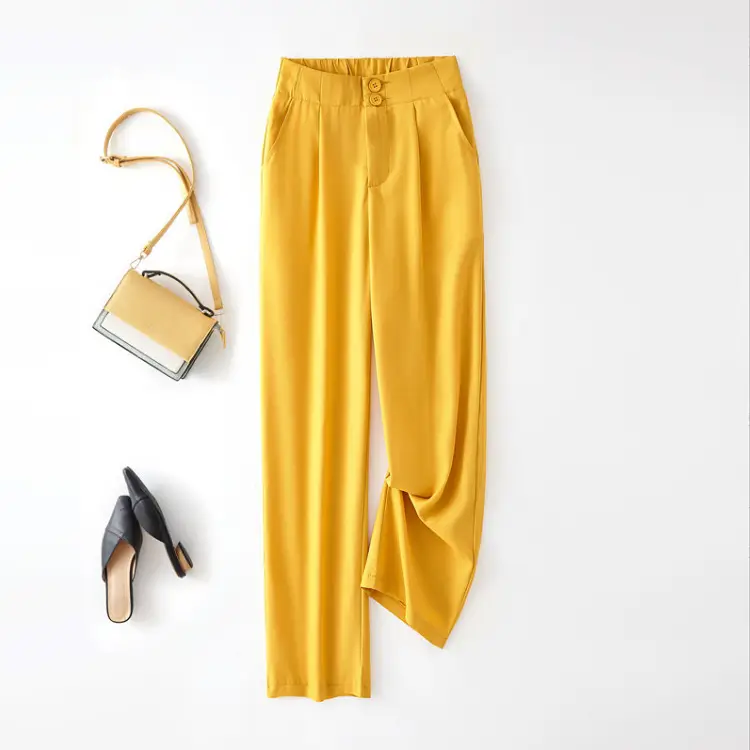 Women Black Slimming Wide Leg Pants with Handbag - Image 3